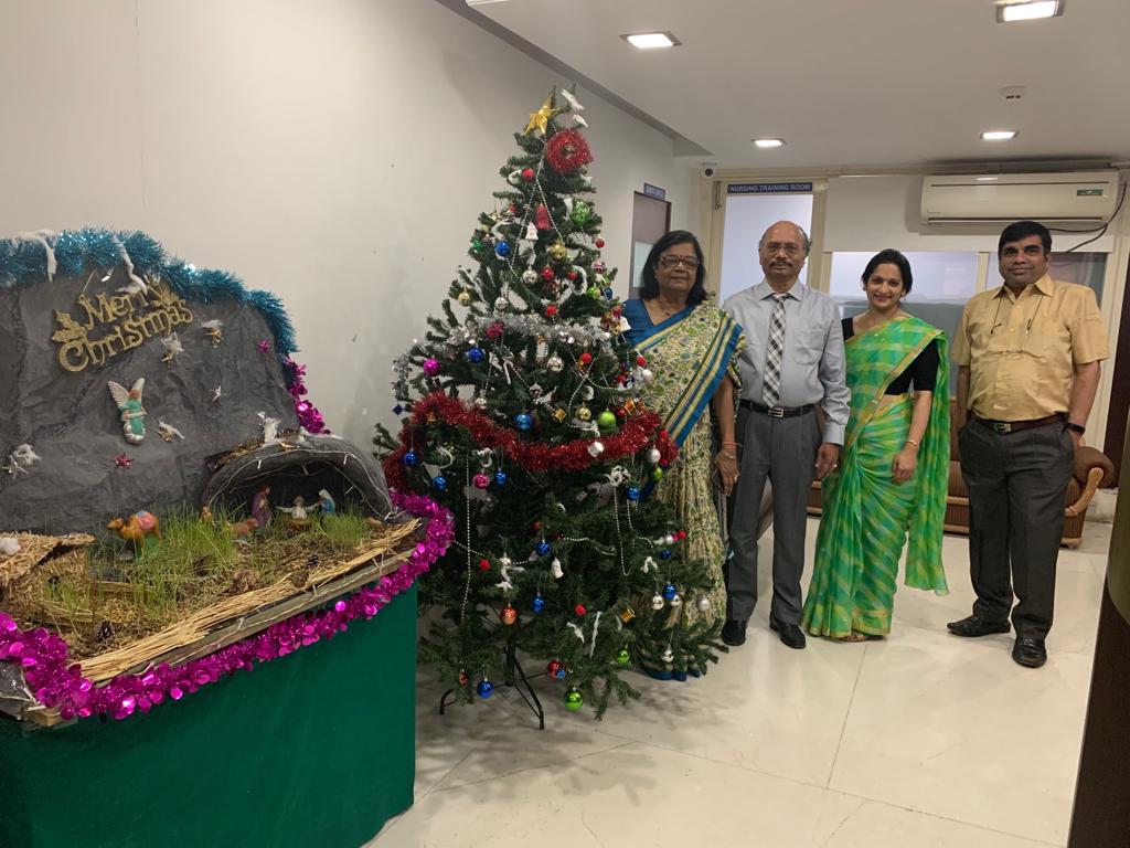 Senior Management Team- (From left to right- Dr. Geeta Koppikar-Medical Director, Mr. Santhanam-CEO, Ms. Prajakta Hindlekar- Nursing Director and Dr. Sunil Bandekar- Medical Director) greeting staff in their respective departments for New Year wishes.